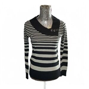 Vintage Black Gray Striped Knit Goth Pullover Sweater Medium Minimalist Academia